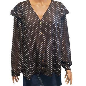 Draper James X ELOQUII Sz 14 Womens Polka Dot Ruffle Sleeve Blouse FLAWS